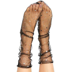 Soft Stars & Moons Tulle Socks-Black One Size